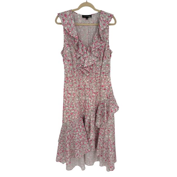 ELOQUII Floral Asymmetric Midi Dress Sleeveless Ruffled Hem and Neck Vacay 16 - Picture 2 of 7